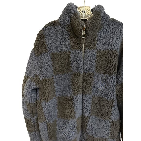 Louis Vuitton Mens Checkered Sherpa Fleece Jacket L Gray & Blue Made In Italy - Picture 9 of 16